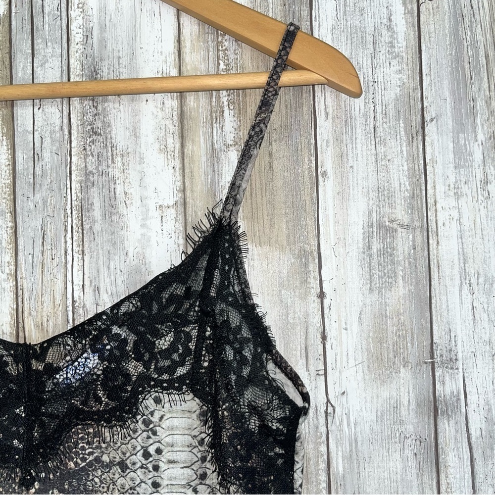 Zara Snake Print Lace Trim Cami Black Gray Satin Tank Top Lingerie Style Size S - Picture 3 of 5